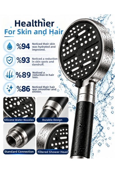 helinaria 6-Mode Filtered Shower Head Large Panel Water-Saving Multi-Function Shower Head