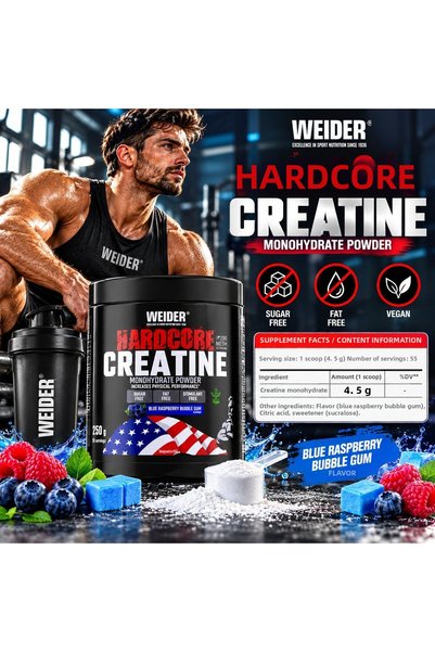 Weider مسحوق الكرياتين مونوهيدرات هارد كور بنكهة التوت الأزرق 250 جرام - مكمل...