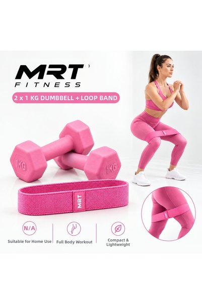 Mrt Sports 2 X 1 kg Pink Dumbell + Pink Loop Band