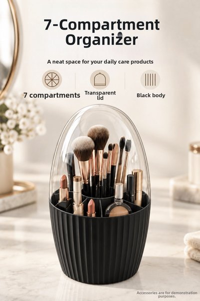 BonuShoop 7-Compartment Makeup and Brush Organizer with Transparent Lid Dustp...