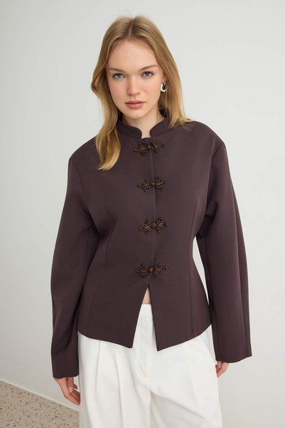 Trendyol Collection Dark Brown Blazer Jacket Twoaw27Bc00020