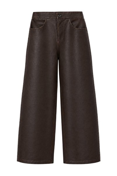 Trendyol Collection Brown Faux Leather Wideleg Pants Twoaw27Pl00007