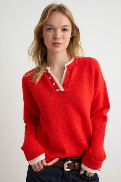 Trendyol Collection Pulover din tricot supradimensionat, roșu maro, cu textur...
