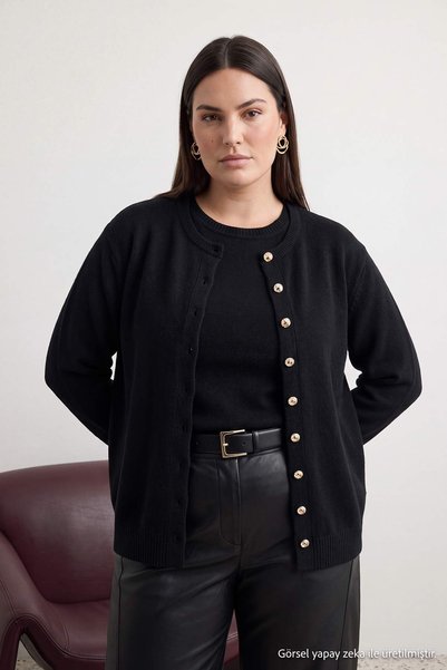 Trendyol Curve Tricotaje negre Mărime mare Set de 2 piese cardigan și bluză d...