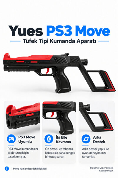YUES PS3 PS4 Move Uyumlu Tüfek Aparatı İki Elle Kavrama Destekli Kumanda Tutu...