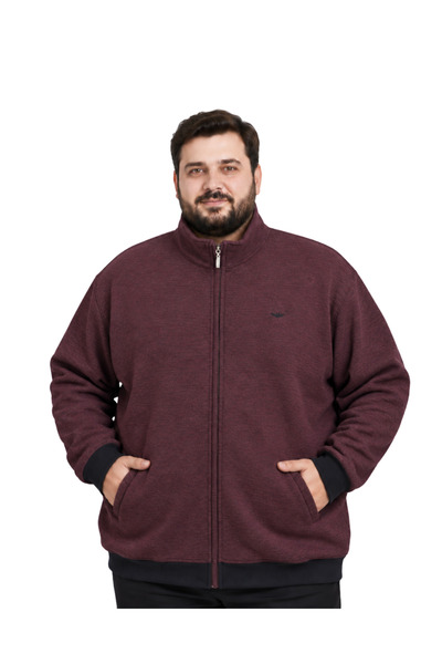 BattalModa Cardigan pentru bărbați, mărime mare, culoare melange burgundy, cu...