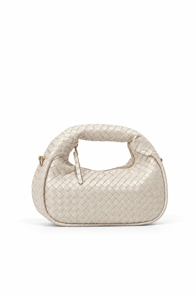 Çantacımstore Women's Mini Clutch Braided Handbag Cream
