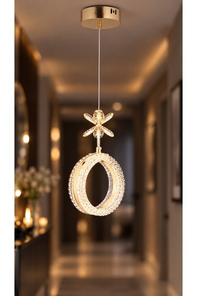 İstanbul Avize Yonca Tekli Gold 3 Renk Ledli Modern Led Avize