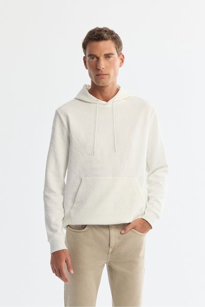 Avva Men's Ecru Hooded Printed Elastane Regular Fit Sweatshirt A42Y1332