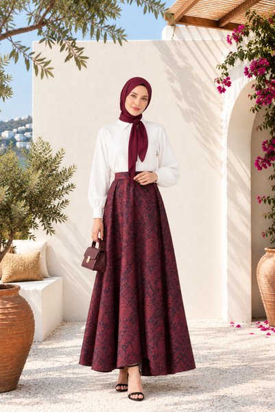 Muslima Wear تنورة فالدا فالنتينا فيرودو شيفون حريرية الملمس بطباعة زهور شرقي...