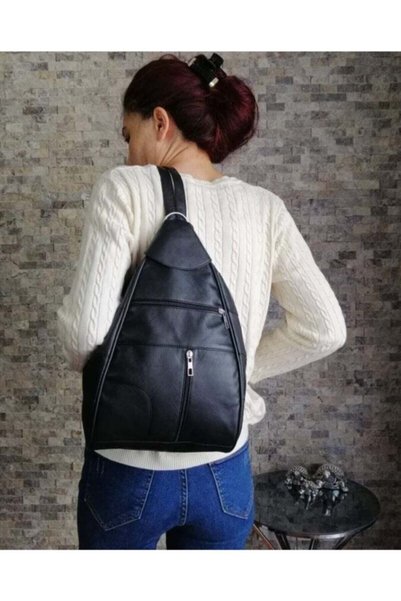 atter Women's Black Genuine Leather Backpack