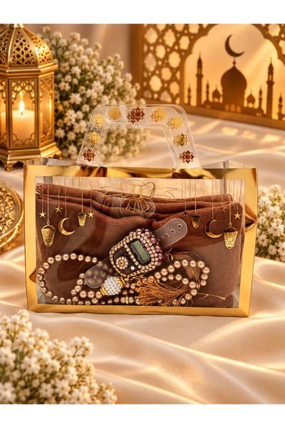 LenaToptan 1 Ramadan-Themed Bag Contains a Fringed Cover, Prayer Beads, and a...