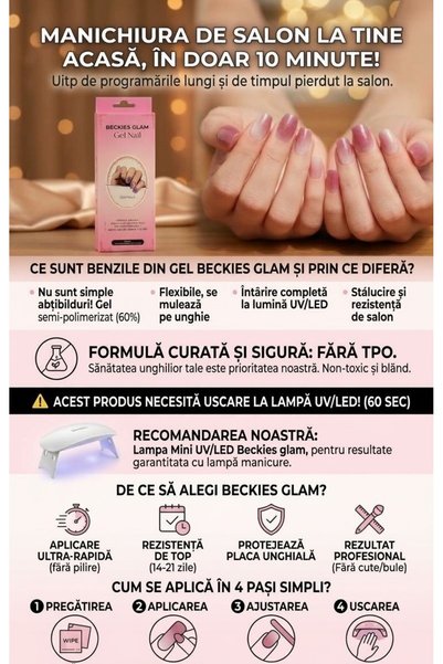 BECKIES GLAM Set 20 Benzi din gel semipermanent Beckies Glam, Stickere din ge...