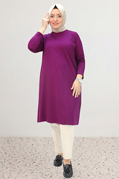 Eslina 38501 Büyük Beden Basic Penye Tunik - Mor
