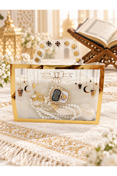 LenaToptan 1 Ramadan-Themed Bag Contains a Fringed Cover, Prayer Beads, and a...