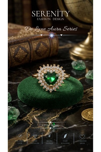 Serenity Heart Figure Waterway Zircon Stone Steel Plated Ring