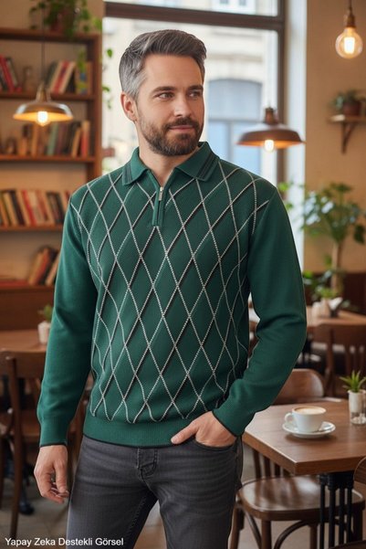 Kamalı Pulovere - Verde - Confort