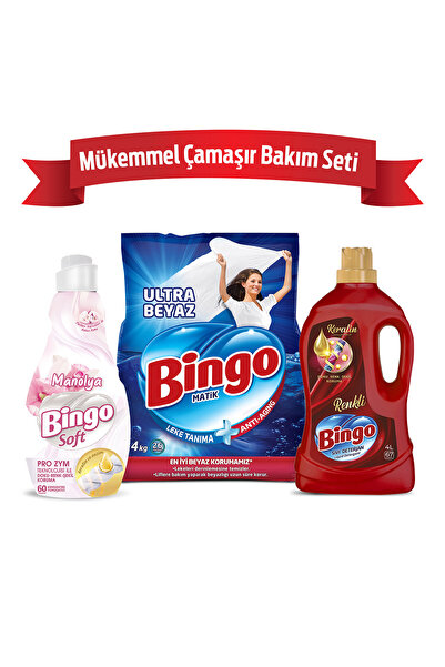 Bingo "Mükemmel Çamaşır Bakım Seti ; 4 kg Toz Çamaşır Deterjanı Ultra Beyaz +...