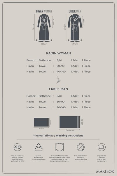MARİBOR Leaf - Suzeni Embroidered Bamboo Family Bathrobe Set - 6 Pieces
