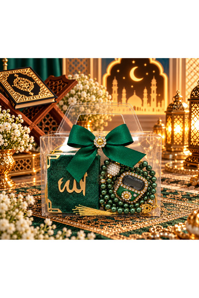 LenaToptan 1 Piece Green Bowknot Bag with Mini Quran, Pearl Prayer Beads, and...