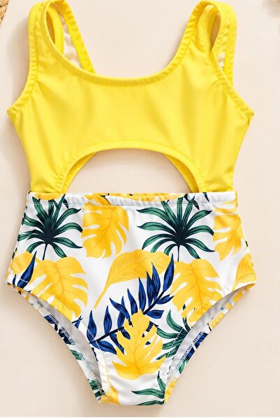 MİLAYS LİFE HOME COLLECTİON Girls' Flower Branch Patterned Swimsuit