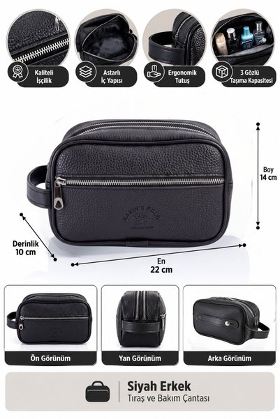 VIATOX Ck-004 Men's Black Vegan Leather 3-Compartment Portfolio Shaving Bag B...