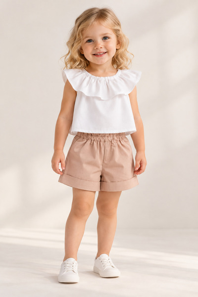 Moda Lina Baby Djevojački set od 2 delova: bela bluza sa Madona ovratnikom i ...