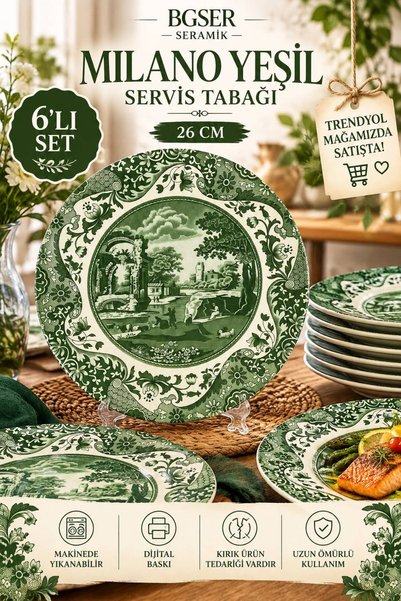 ers erbaşlar MİLANO YEŞİL 6 PARÇA 26 CM LÜX SERVİS TABAK SETİ