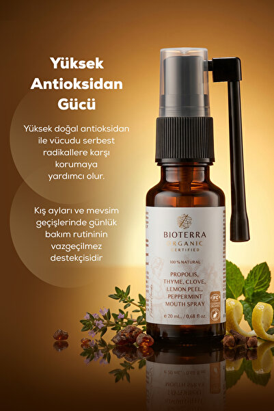 Bioterra Organik Ağız Bakım Spreyi - Propolis, Kekik, Karanfil ve Naneli Ferahlatıcı Sprey 20 ml | Propolis Mouth Spray