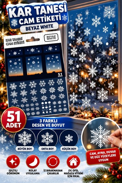 Bee Games Yılbaşı Kar Tanesi Cam Sticker Çift Yönlü Görünüm Yeni Yıl Süsleme ...