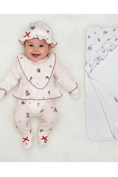MİLAYS LİFE HOME COLLECTİON بطانية مزينة بالزهور للفتيات من 0-3 أشهر، 100% قط...