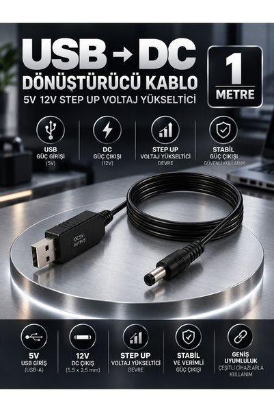MVLH 1 Metre USB DC Dönüştürücü Kablo 5.5x2.5mm 5V 12V Step Up Voltaj Yükseltici Çevirici Adaptör Güç Kablosu Yüksek
