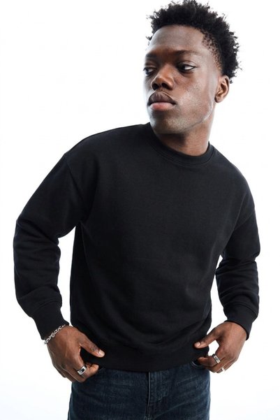 DAMGA JEANS Men's Regular Long Sleeve Black Basic Sweatshirt