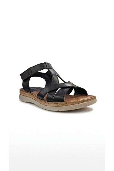 Ustalar Ayakkabı Çanta Black Women's Genuine Leather Sandals 213.S-553