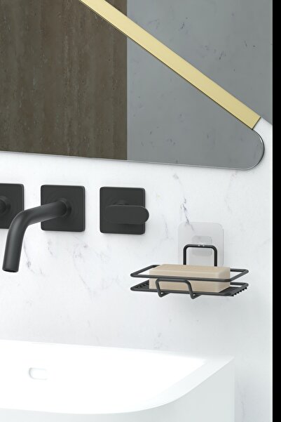 zabata Adhesive Set of 2 Soap Dishes Bathroom Kitchen Sink Metal Solid Soap Dish Black