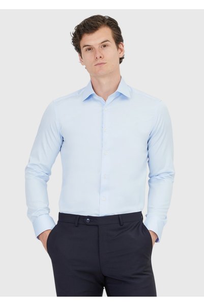Ramsey Dark Blue Plain Slim Fit Long Woven Classic 100% Cotton Shirt