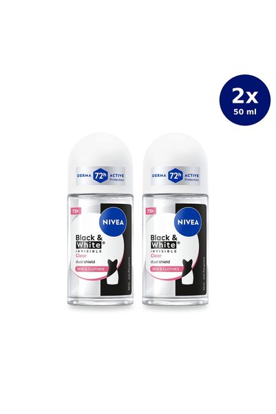 NIVEA Antiperspirant Roll-On Invizibil Transparent Negru & Alb 48h, 50 ml X2