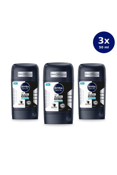 NIVEA Men Black & White Invisible Fresh Antiperspirant Stick 48h, 50 ml X3