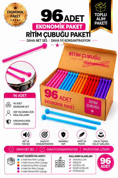 Midex TFK-23-48X Örf Aletleri Seti Davul Tokmağı 23 cm Ritim Çubuğu Paketi Ka...