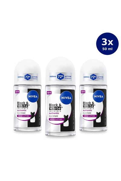 NIVEA Black & White Invisible Authentic Roll-On Antiperspirant pentru Femei, ...