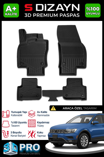S Dizayn S-Dizayn VW Tiguan 3D Pro Havuzlu Paspas 2016-2023 A+ Kalite 3DS-SDZ181