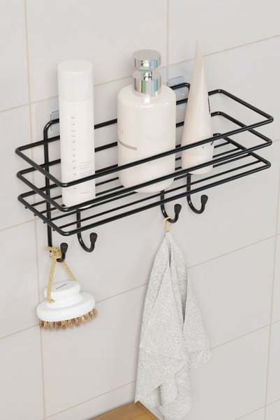 zabata Adhesive Hanging Bathroom Shelf Shower Shampoo Holder Wall Organizer Kitchen Countertop Wall Organizer