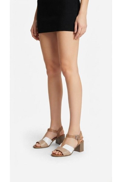 Ustalar Ayakkabı Çanta Tan-Mink-White Women's Genuine Leather Heeled Sandals ...
