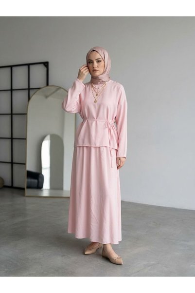 Generic Brand Back Zippered Skirt Suit - Pink