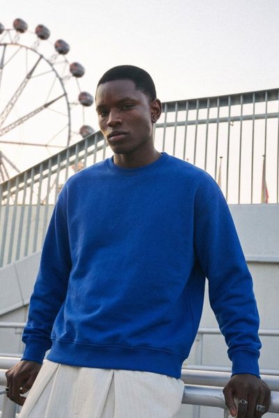 DAMGA JEANS Men's 100% Cotton Regular Fit Blue Sweatshirt