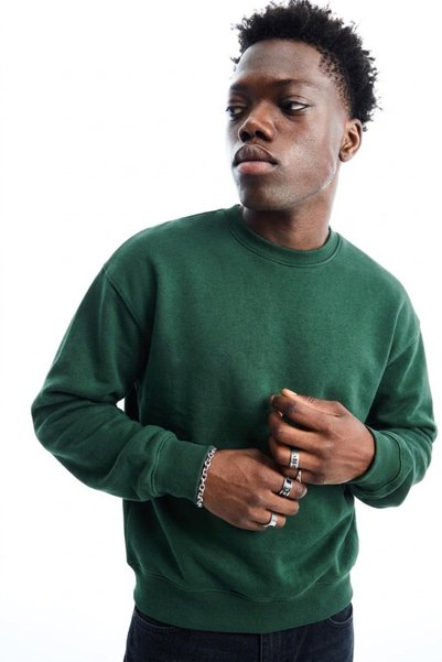 DAMGA JEANS Men's Regular Long Sleeve Dark Green Basic Sweatshirt