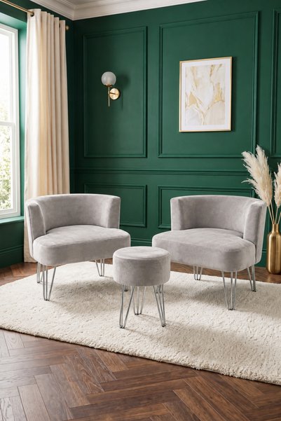 Pure Home verona 2'li çay seti berjer ve puf takımı