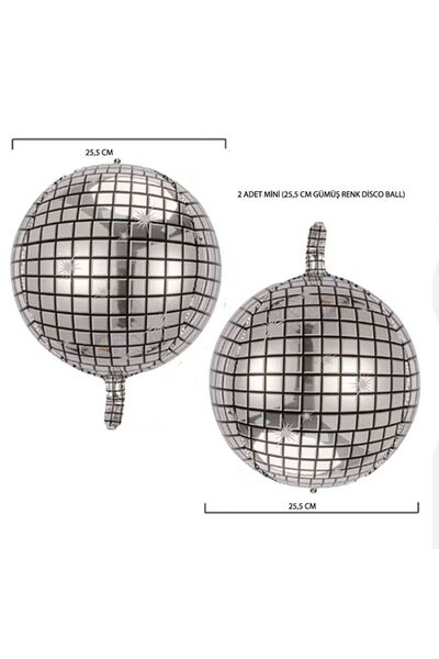 partidolu 25x25 cm Hologram Baskı Gümüş Renk Mini Boy Disko Topu Balon 2 Adet...