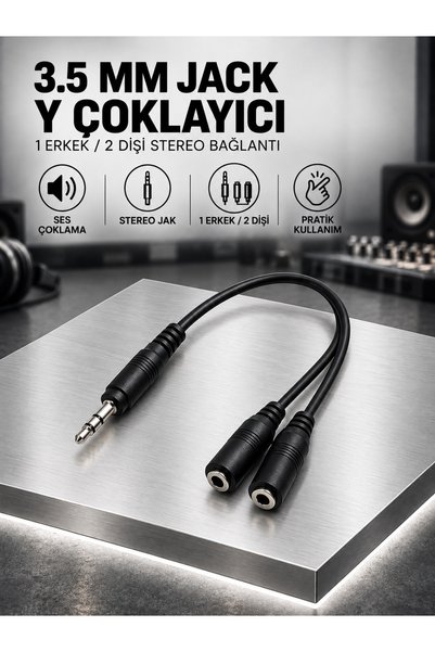 MVLH 3.5 mm Stereo Ses Çoklayıcı Kablo - 1 Erkek / 2 Dişi Kulaklık ve Mikrofo...