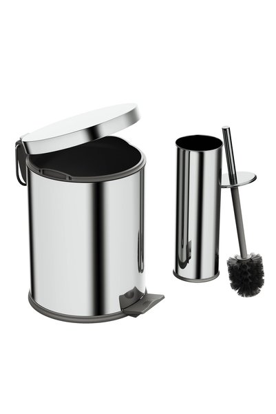 AQUA BAGNO Basic Set - Klozet Fırçası + Çöp Kovası 5 L, 2 Parça, Parlak Krom ...